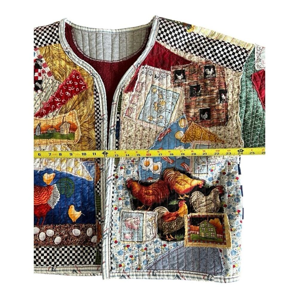 Vintage checkered oversized Cottagecore Farm themed patchwork quilt coat L/XL - Picture 7 of 10
